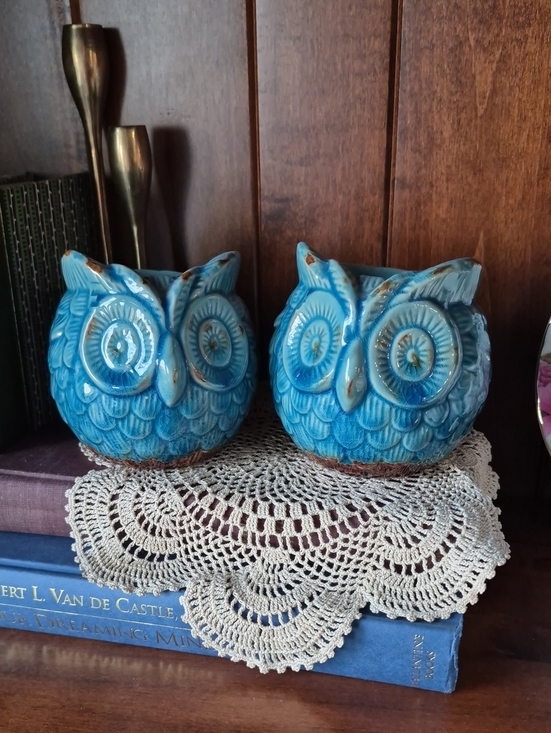 Other - Ceramic Blue Owl Candle Holders- Pair